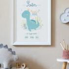 Affiche de naissance dinosaure chambre enfant ambiance