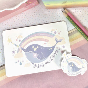 stickers et carte narval licorne arc-en-ciel